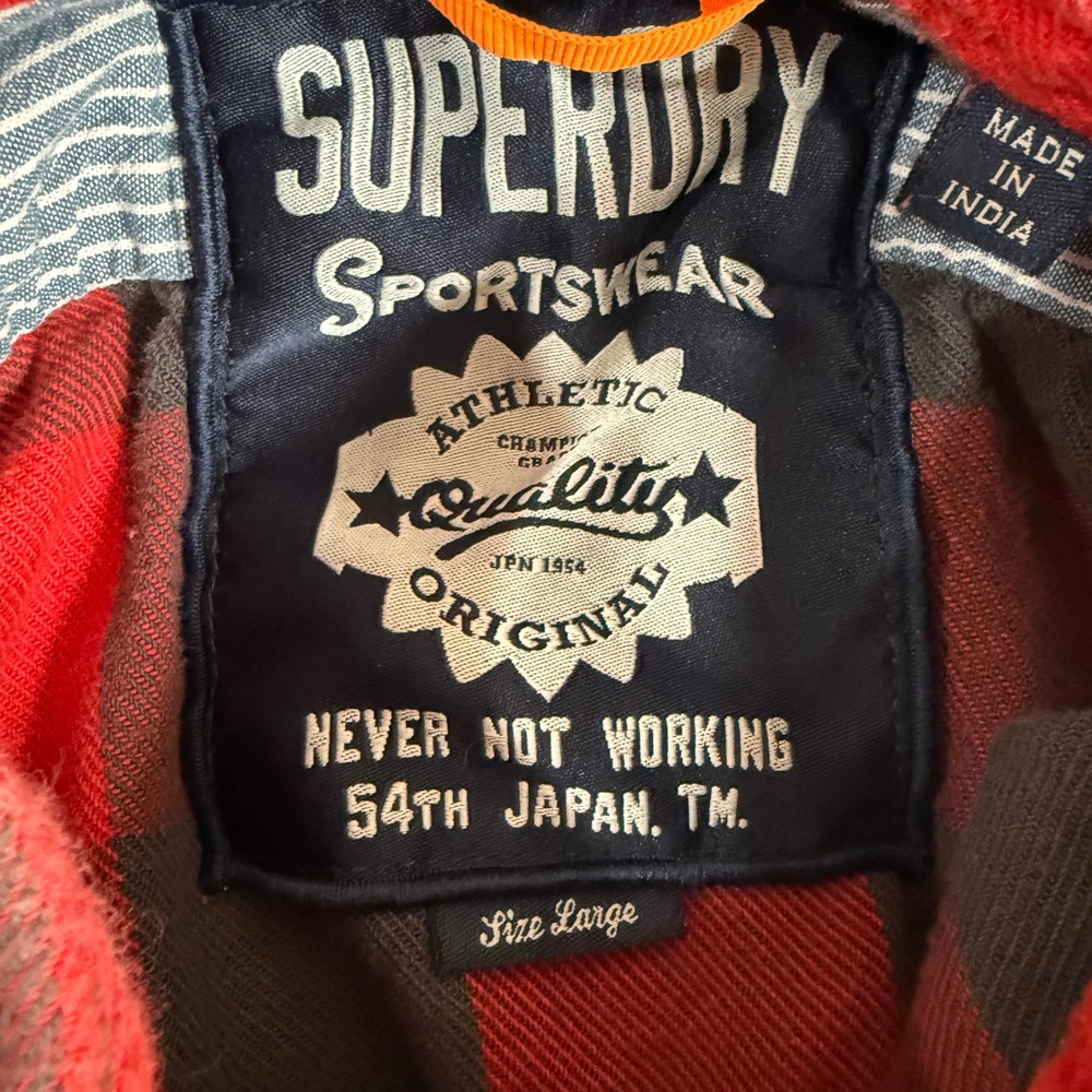 Superdry Flanagan Forest Shirt Mens Large Red Black Buffalo Plaid Flannel View 3